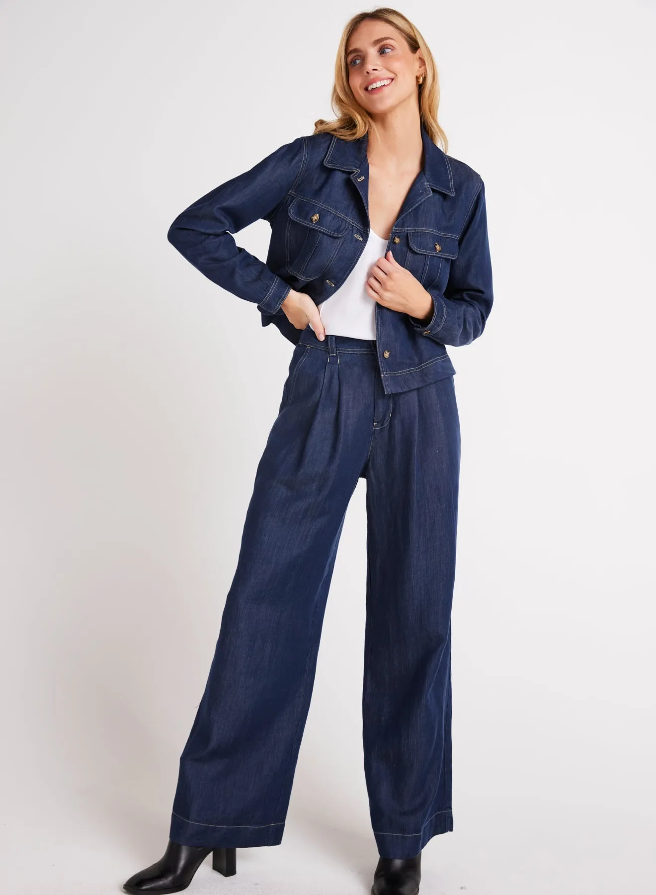 Pleated Wide Leg Pant - Dark Denim sold by Bella Dahl