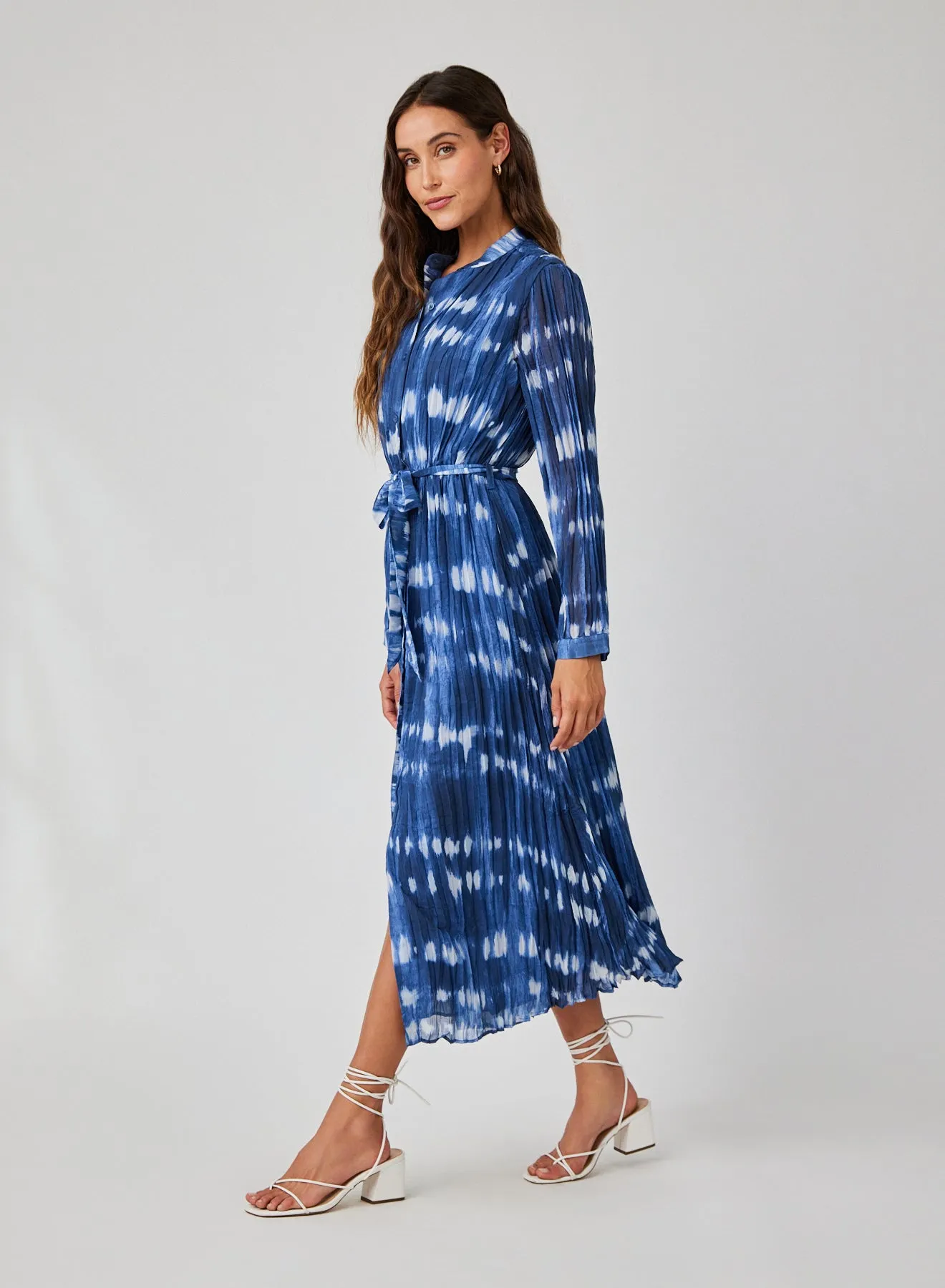 Long Sleeve Pleated Maxi Shirt Dress - Ocean Tides Print sold by Bella Dahl product image thumbnail 2
