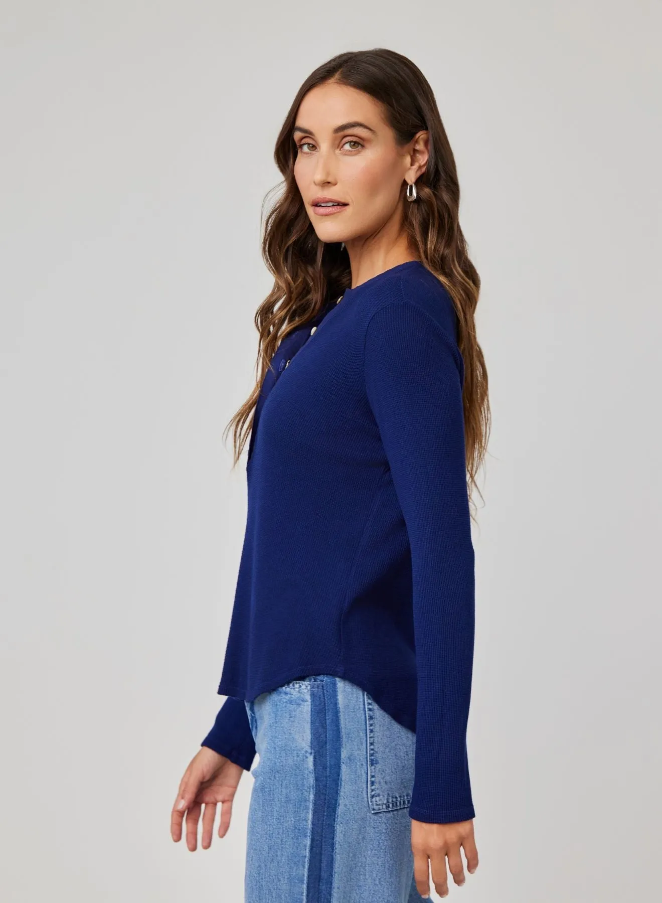 Long Sleeve Wide Placket Henley - Navy Coast sold by Bella Dahl product image thumbnail 3