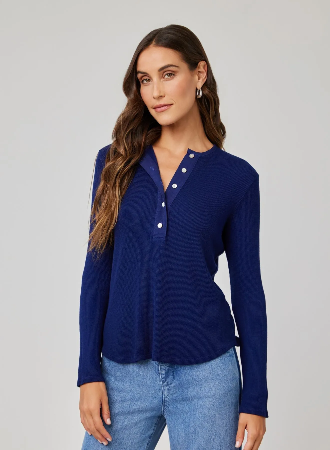 Long Sleeve Wide Placket Henley - Navy Coast sold by Bella Dahl
