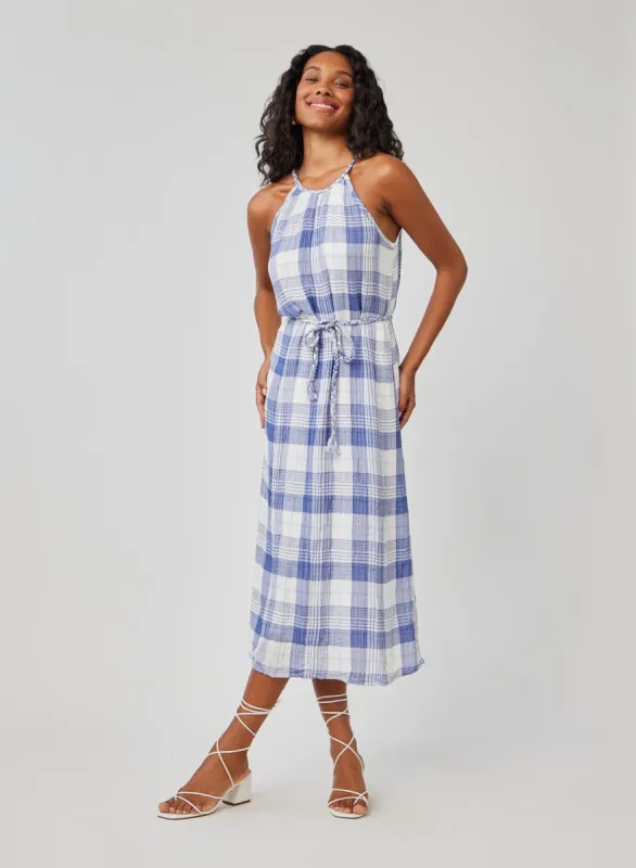 Braided Halter Midi Dress - Pacific Blue Plaid sold by Bella Dahl