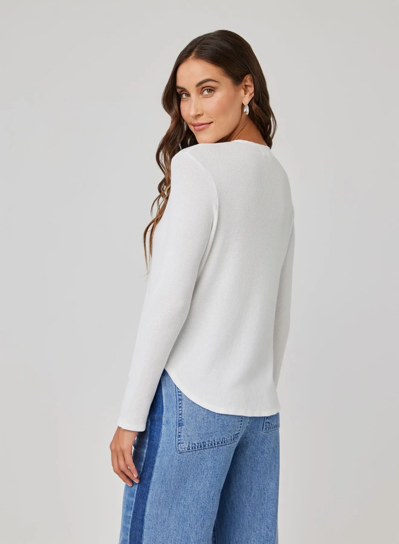 Long Sleeve Wide Placket Henley - White sold by Bella Dahl product image thumbnail 3