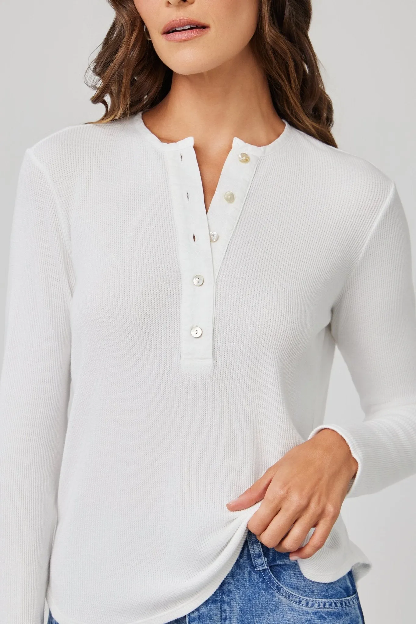 Long Sleeve Wide Placket Henley - White sold by Bella Dahl product image thumbnail 4