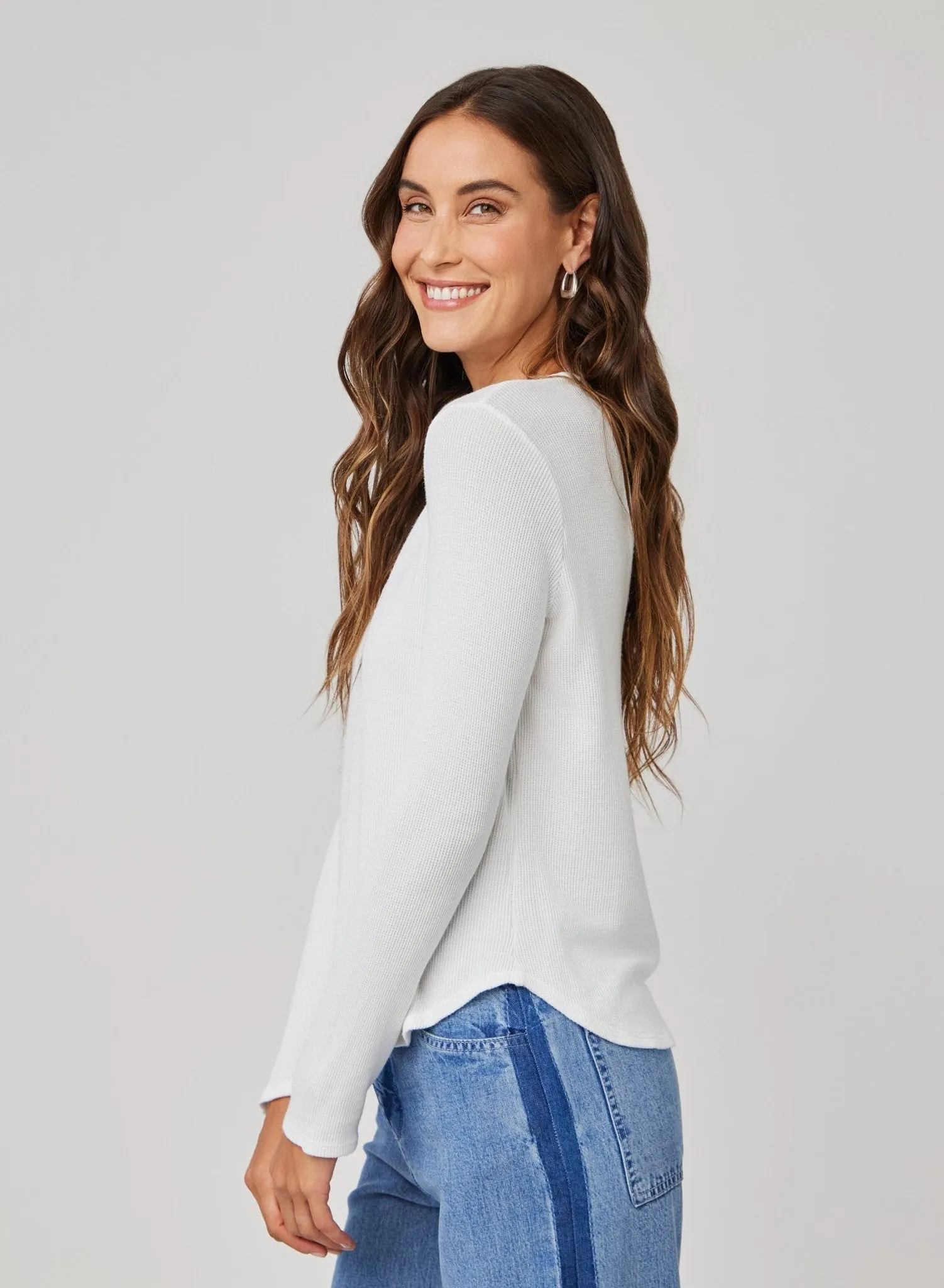 Long Sleeve Wide Placket Henley - White sold by Bella Dahl product image thumbnail 2