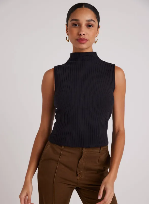 Rib Mock Neck Top -  Black sold by Bella Dahl