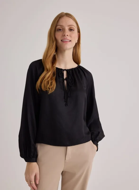 Tie Neck Raglan Top - Black sold by Bella Dahl