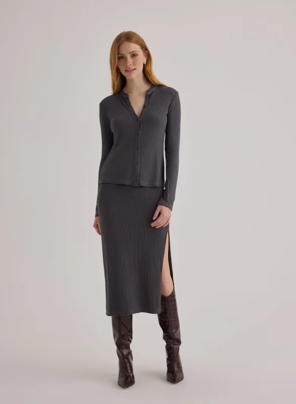 Clean Waist Knit Skirt with Side Slit - Deep Stone sold by Bella Dahl