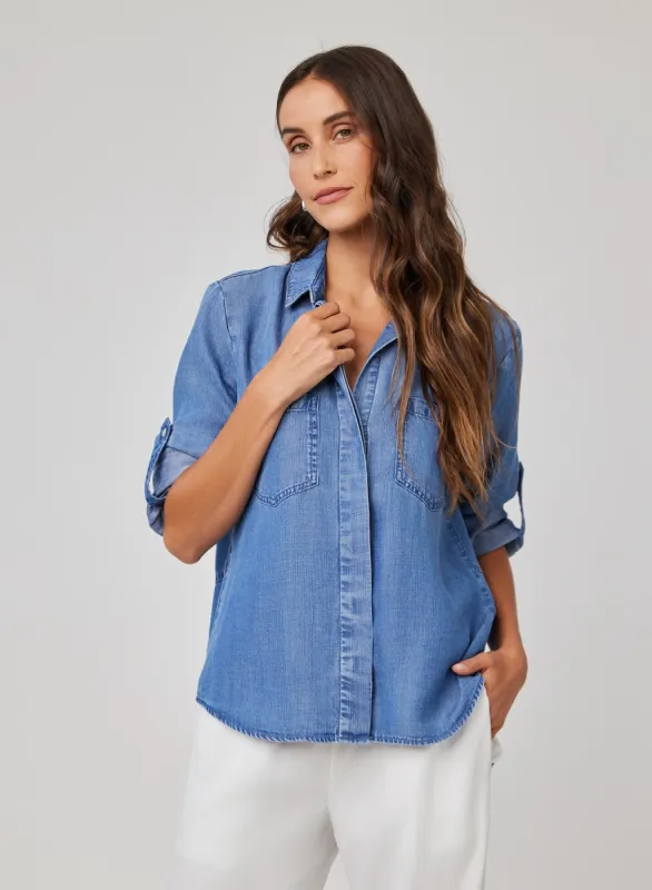 Split Back Button Down - Moonlit Haze Wash sold by Bella Dahl