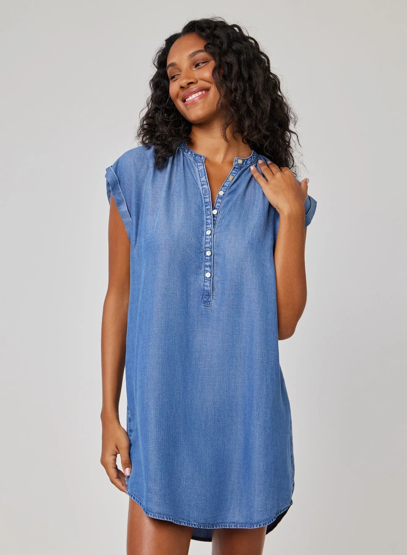 Cap Sleeve Henley Dress - Moonlit Haze Wash sold by Bella Dahl