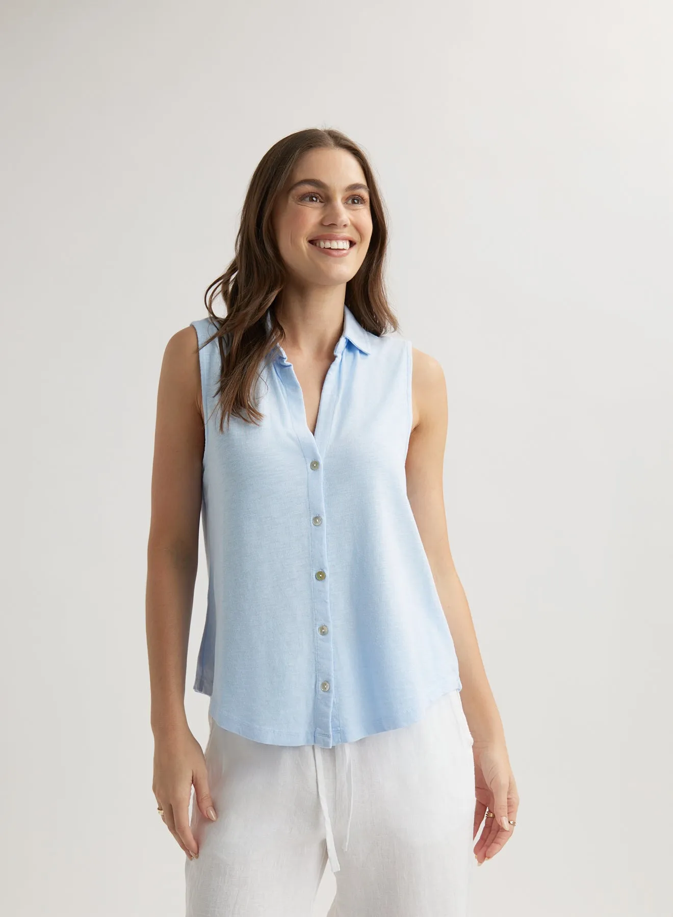 Sleeveless Button Front Top - Perennial Blue sold by Bella Dahl