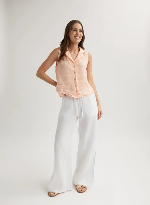 Linen Side Slit Wide Leg Pant - White sold by Bella Dahl