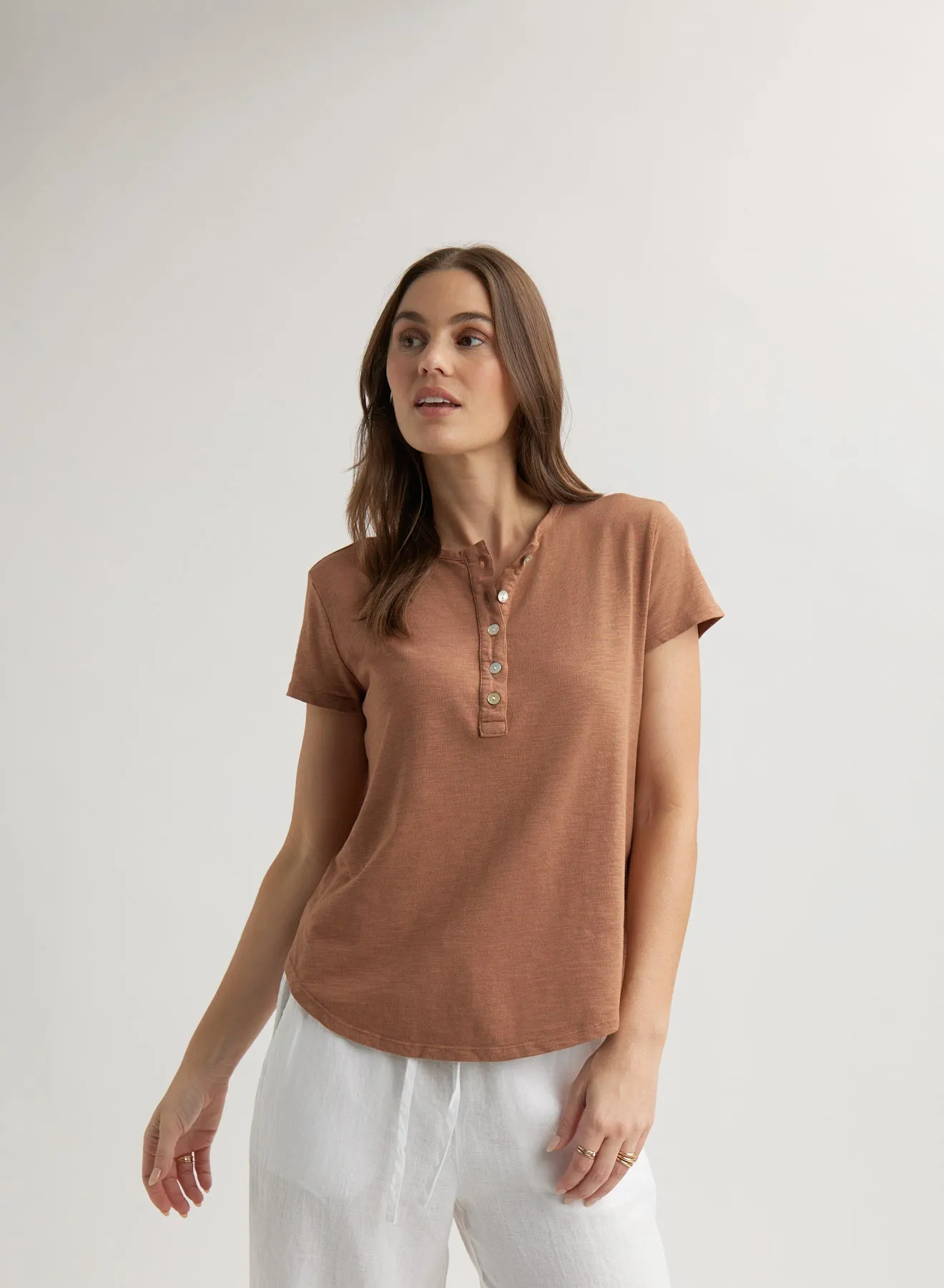 Short Sleeve Henley - Terracotta Brown sold by Bella Dahl product image thumbnail 2