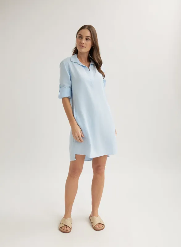 Long Sleeve A-Line Shirt Dress - Clear Water sold by Bella Dahl