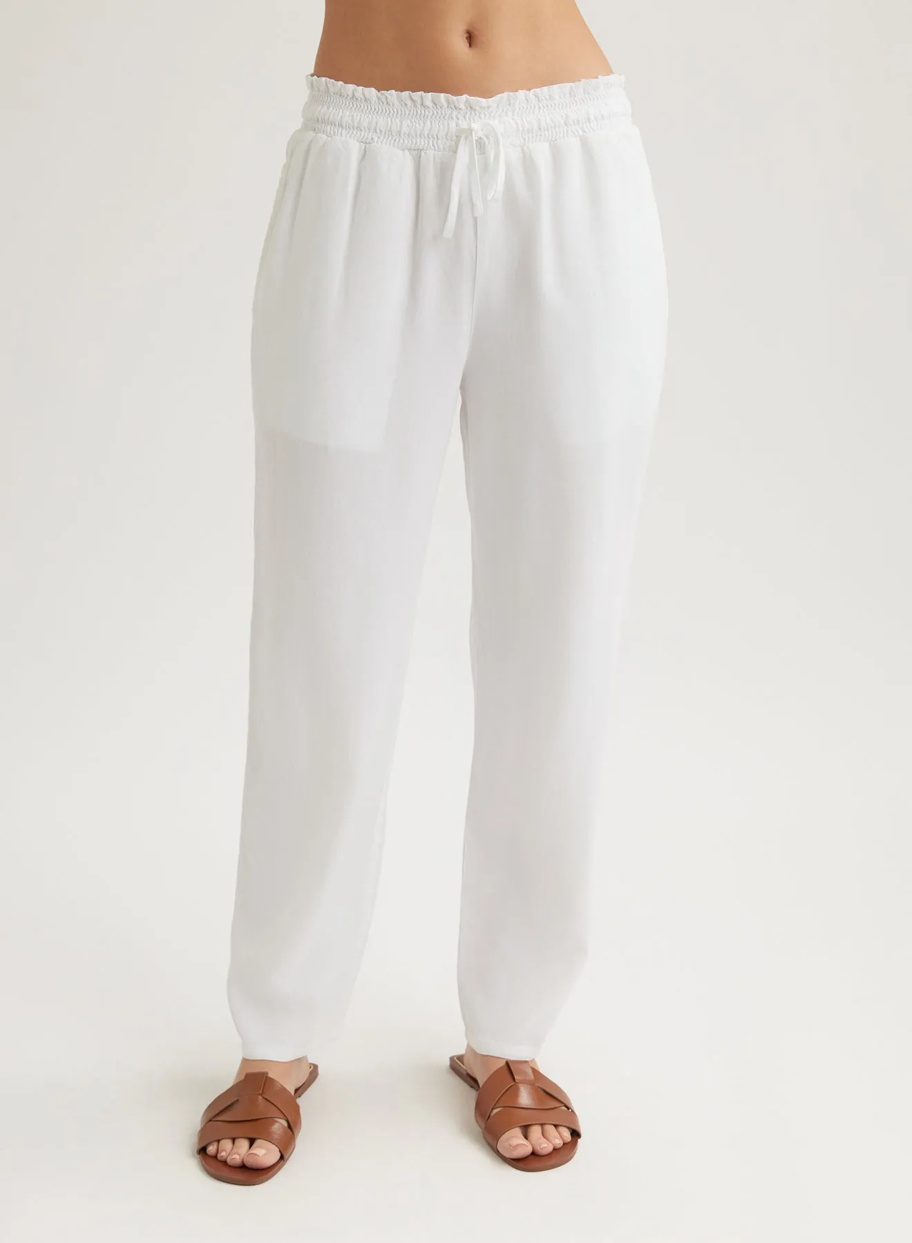 Smocked Waist Trousers - White sold by Bella Dahl