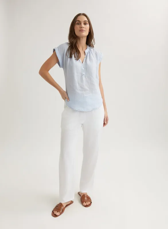 Linen Cap Sleeve Pullover - Perennial Blue sold by Bella Dahl