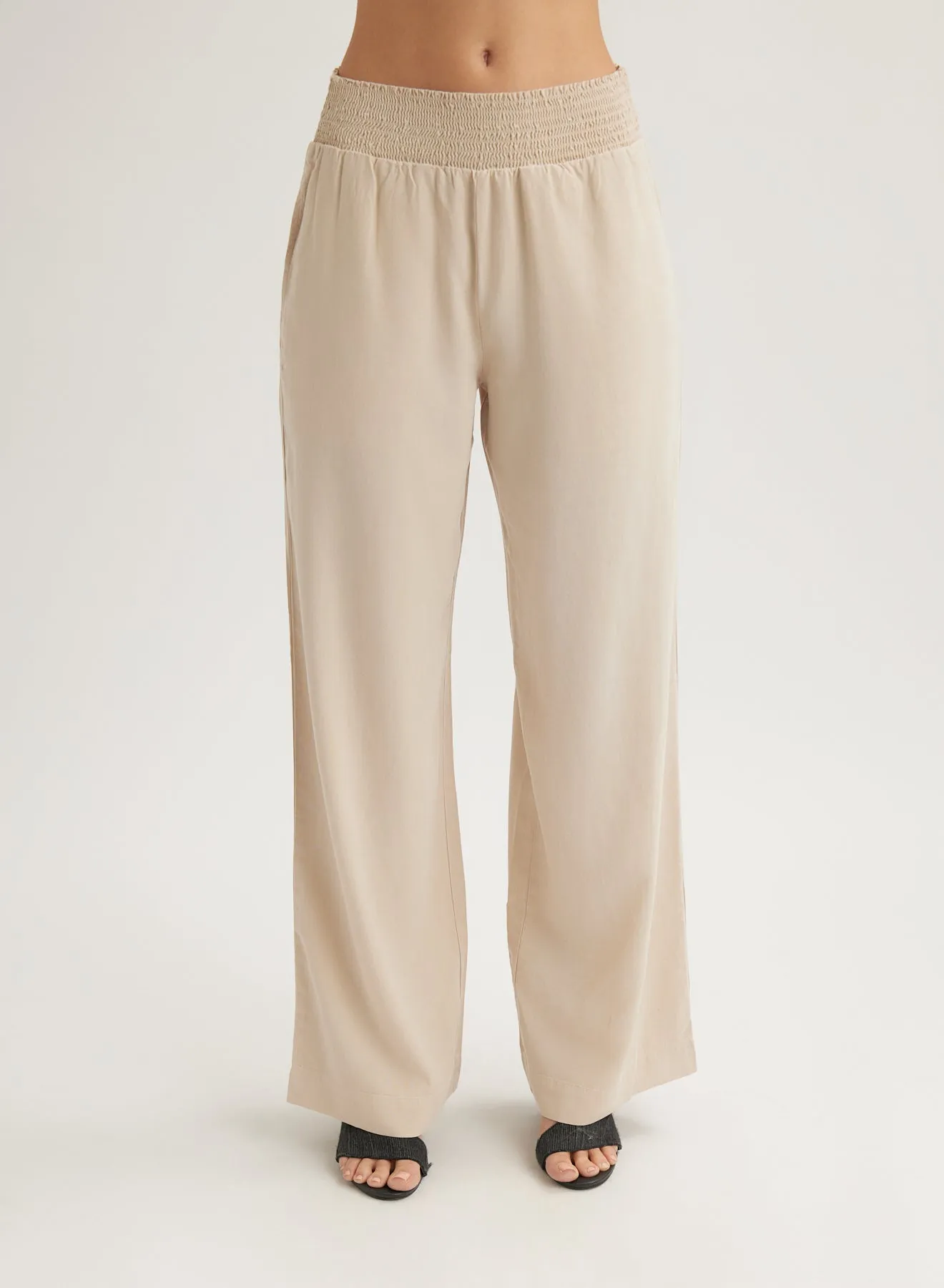 Smocked Waist Wide Leg Pant - Linen Sand sold by Bella Dahl