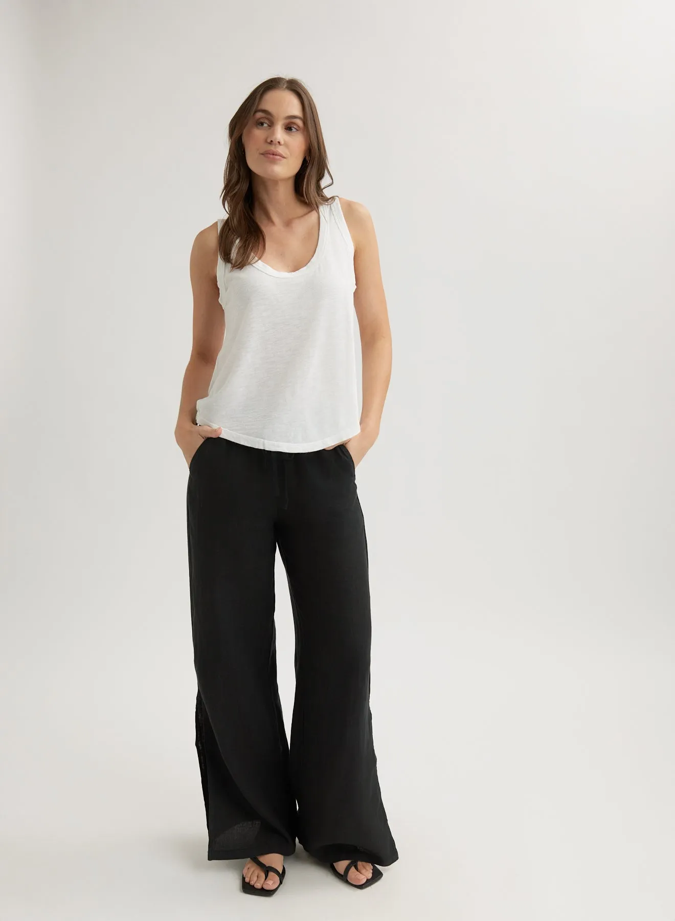 Linen Side Slit Wide Leg Pant - Black sold by Bella Dahl