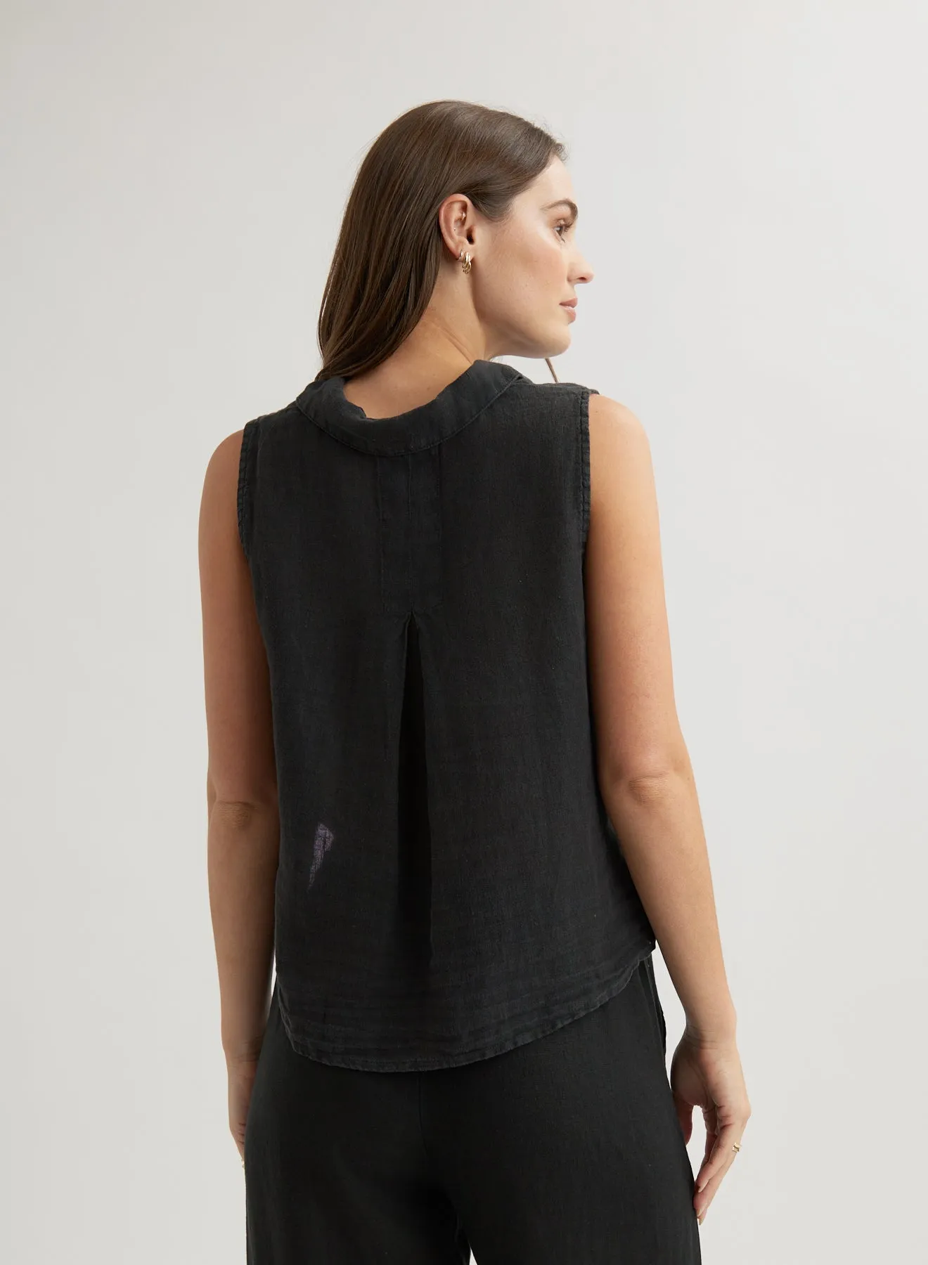 Sleeveless Notch Collar Button Down - Black sold by Bella Dahl product image thumbnail 3