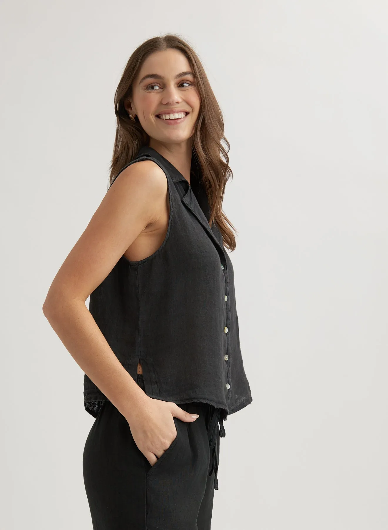Sleeveless Notch Collar Button Down - Black sold by Bella Dahl product image thumbnail 4