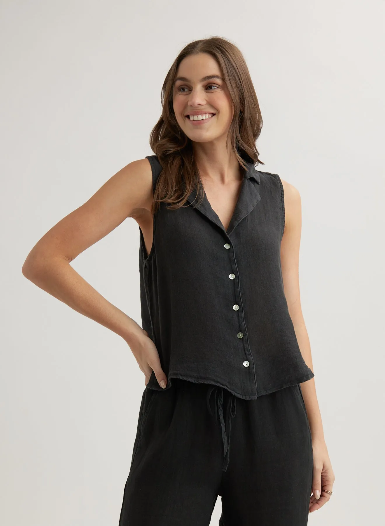 Sleeveless Notch Collar Button Down - Black sold by Bella Dahl product image thumbnail 2
