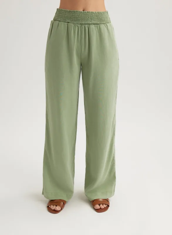 Smocked Waist Wide Leg Pant - Olive Grove sold by Bella Dahl