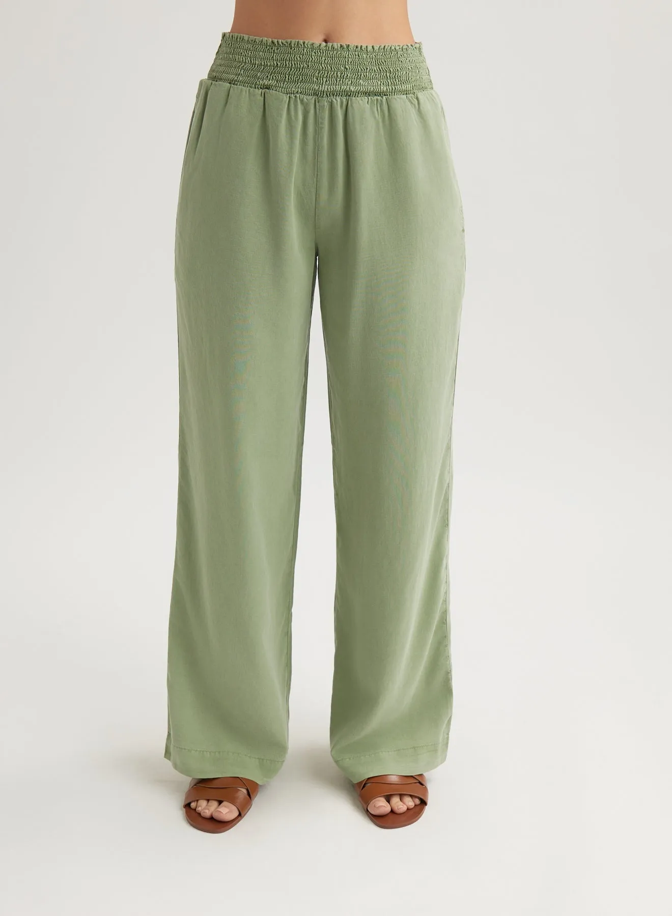 Smocked Waist Wide Leg Pant - Olive Grove sold by Bella Dahl
