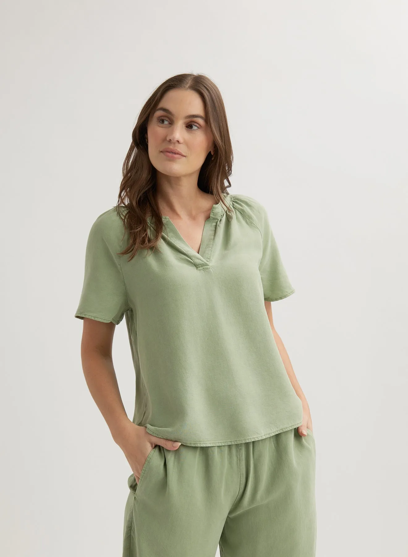 Flowy Short Sleeve Pullover - Olive Grove sold by Bella Dahl product image thumbnail 2