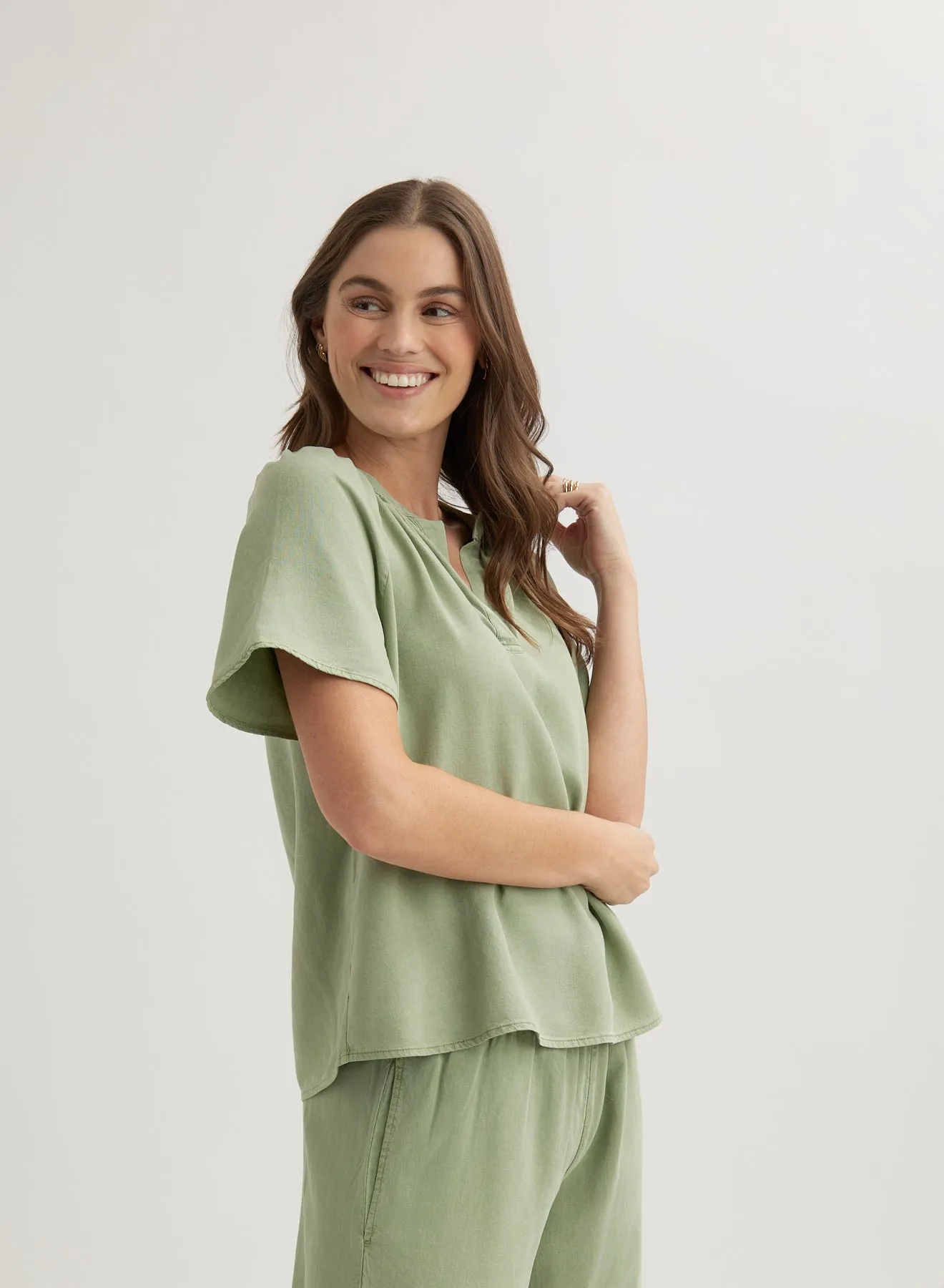 Flowy Short Sleeve Pullover - Olive Grove sold by Bella Dahl product image thumbnail 4