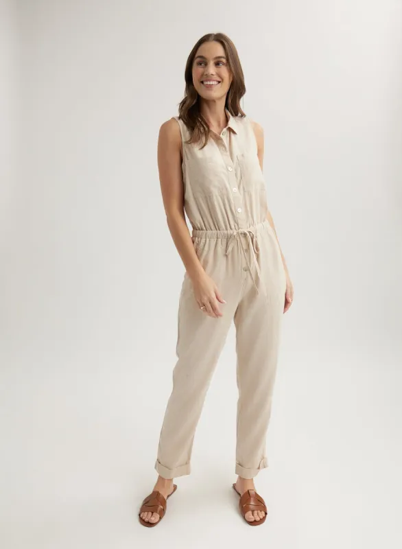 Pocket Jumpsuit - Linen Sand sold by Bella Dahl