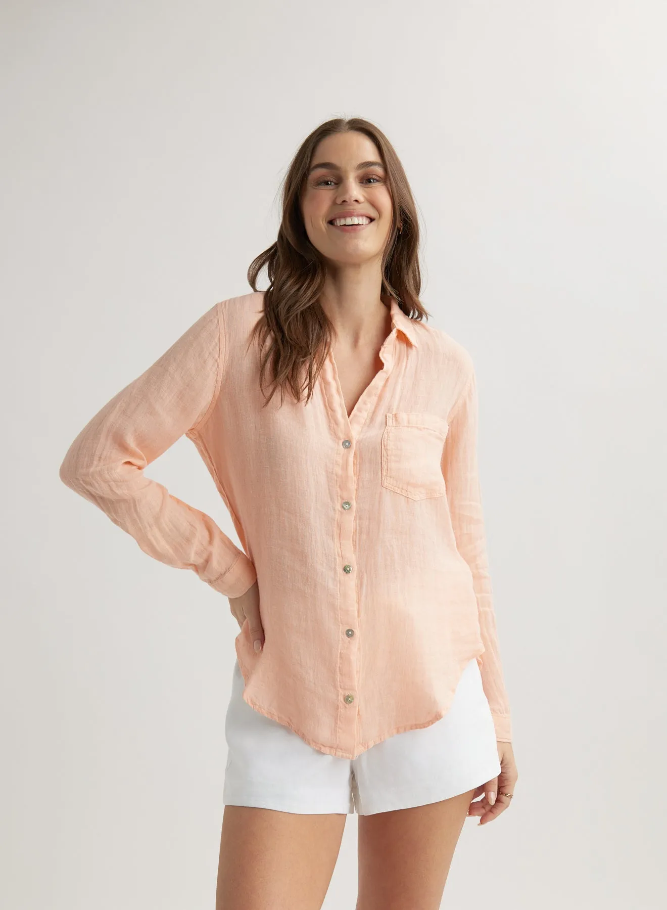 Pocket Button Down - Peach Fizz sold by Bella Dahl