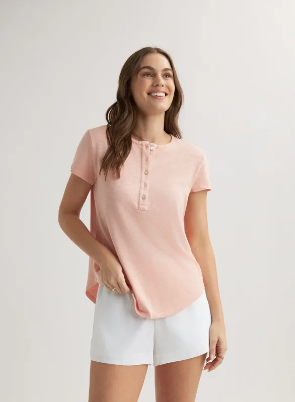 Short Sleeve Henley - Peach Fizz sold by Bella Dahl