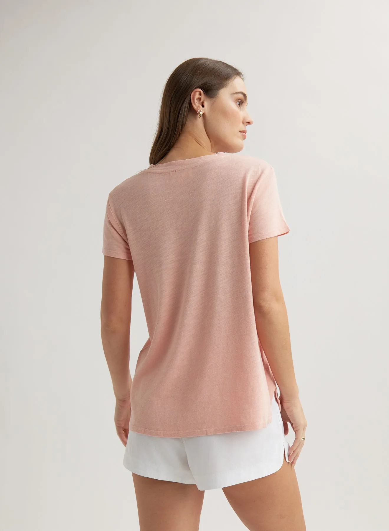 Side Slit V-Neck Tee - Peach Fizz sold by Bella Dahl product image thumbnail 2
