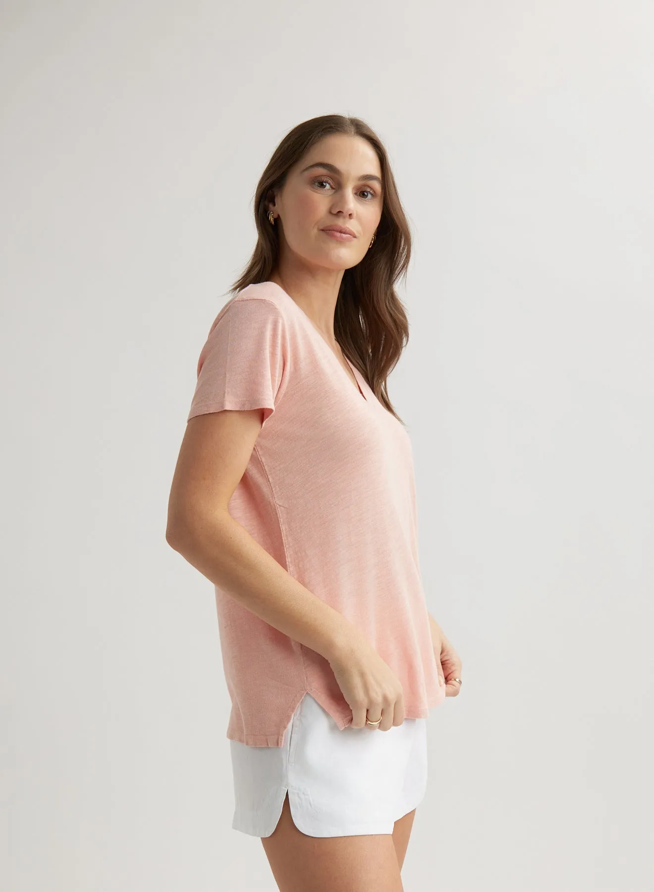Side Slit V-Neck Tee - Peach Fizz sold by Bella Dahl product image thumbnail 3