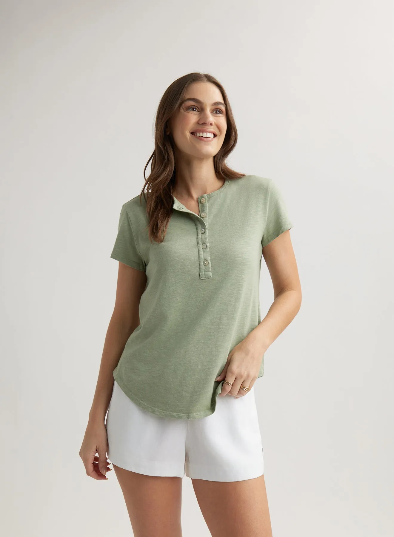 Short Sleeve Henley - Olive Grove sold by Bella Dahl