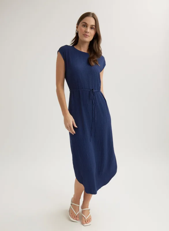 Cap Sleeve Midi Dress - Navy Coast sold by Bella Dahl