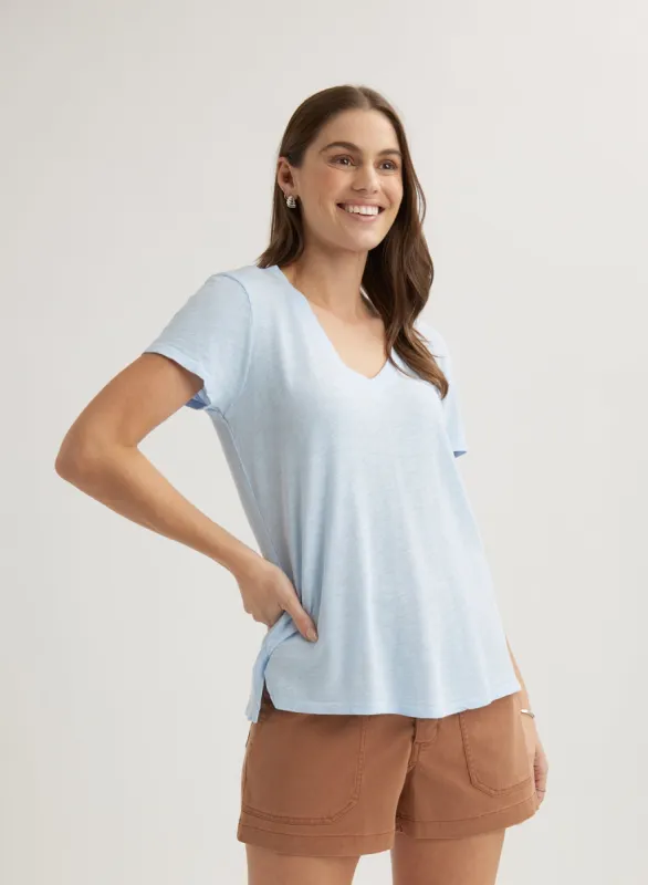 Side Slit V-Neck Tee - Perennial Blue sold by Bella Dahl