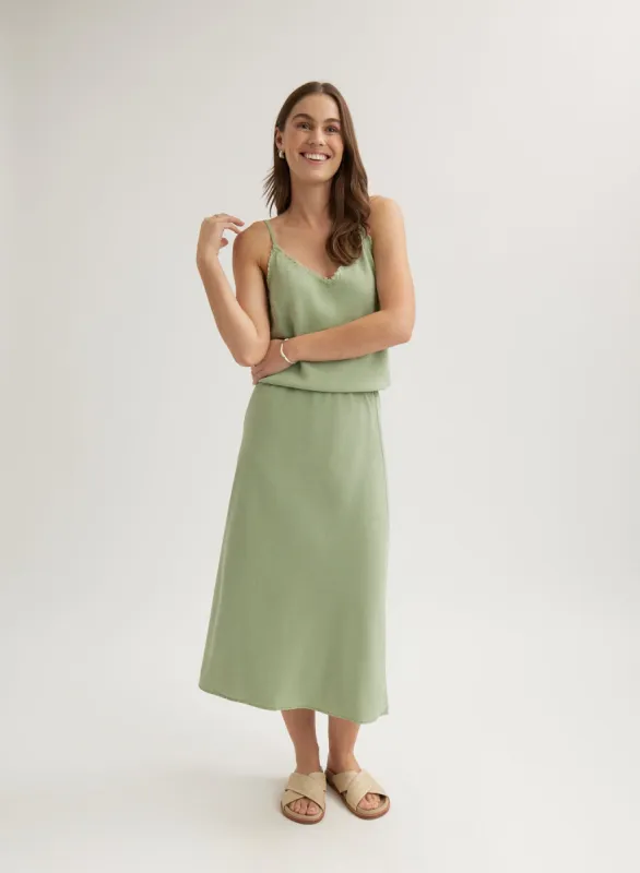 Bias Midi Skirt - Olive Grove sold by Bella Dahl