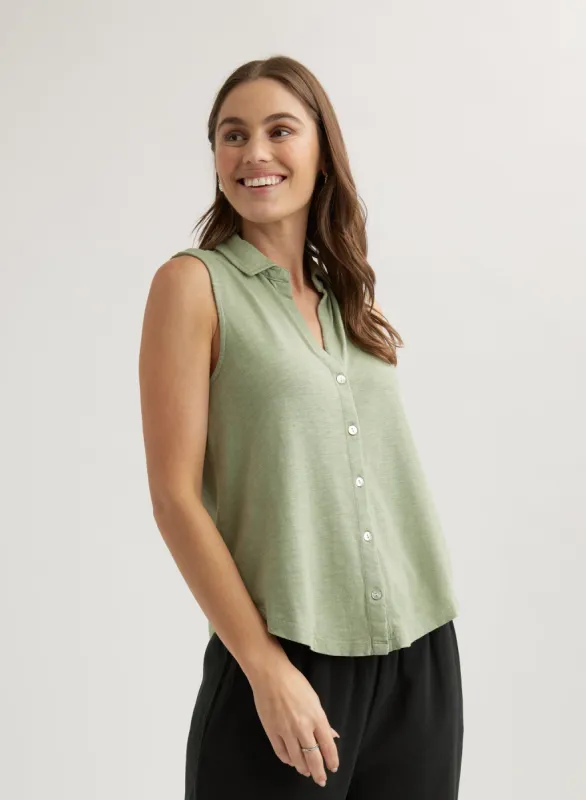 Sleeveless Button Front Top - Olive Grove sold by Bella Dahl