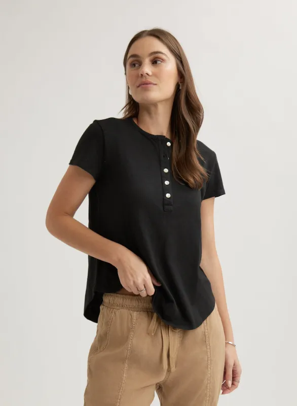 Short Sleeve Henley - Black sold by Bella Dahl