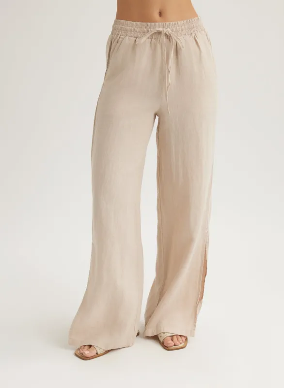 Linen Side Slit Wide Leg Pant - Linen Sand sold by Bella Dahl