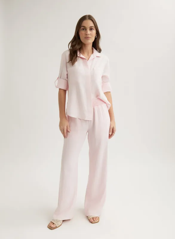 Smocked Waist Wide Leg Pant - Petal Pink sold by Bella Dahl