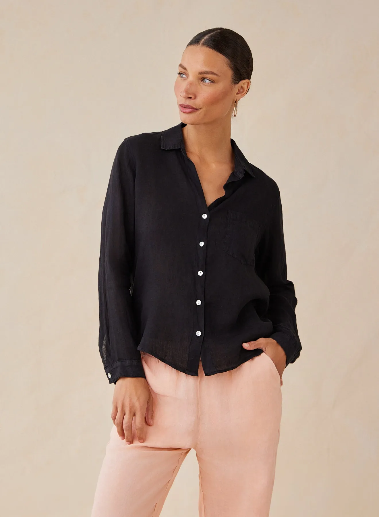 Linen Pocket Button Down - Black sold by Bella Dahl
