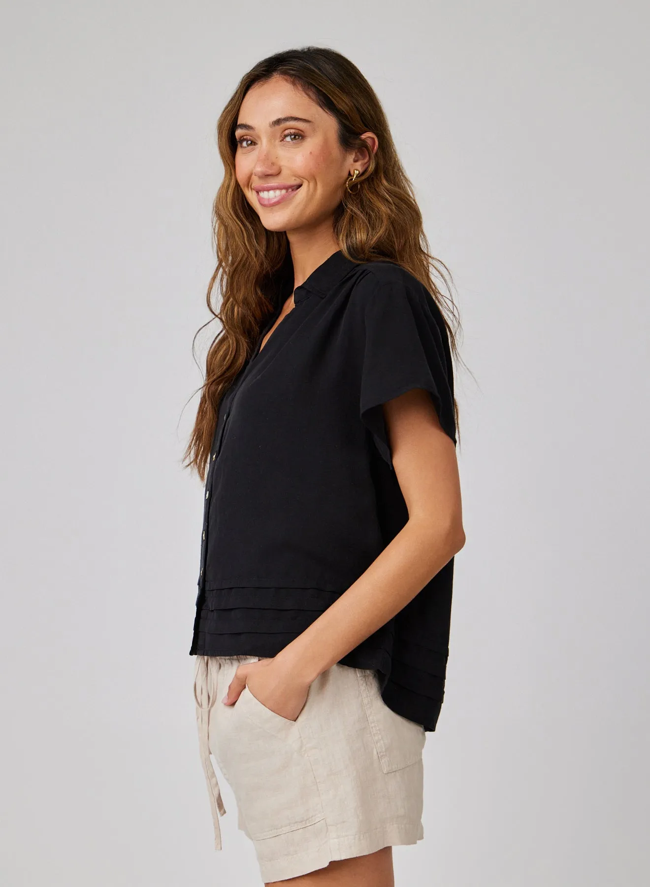 Cap Sleeve Pintuck Button Down - Black sold by Bella Dahl product image thumbnail 3
