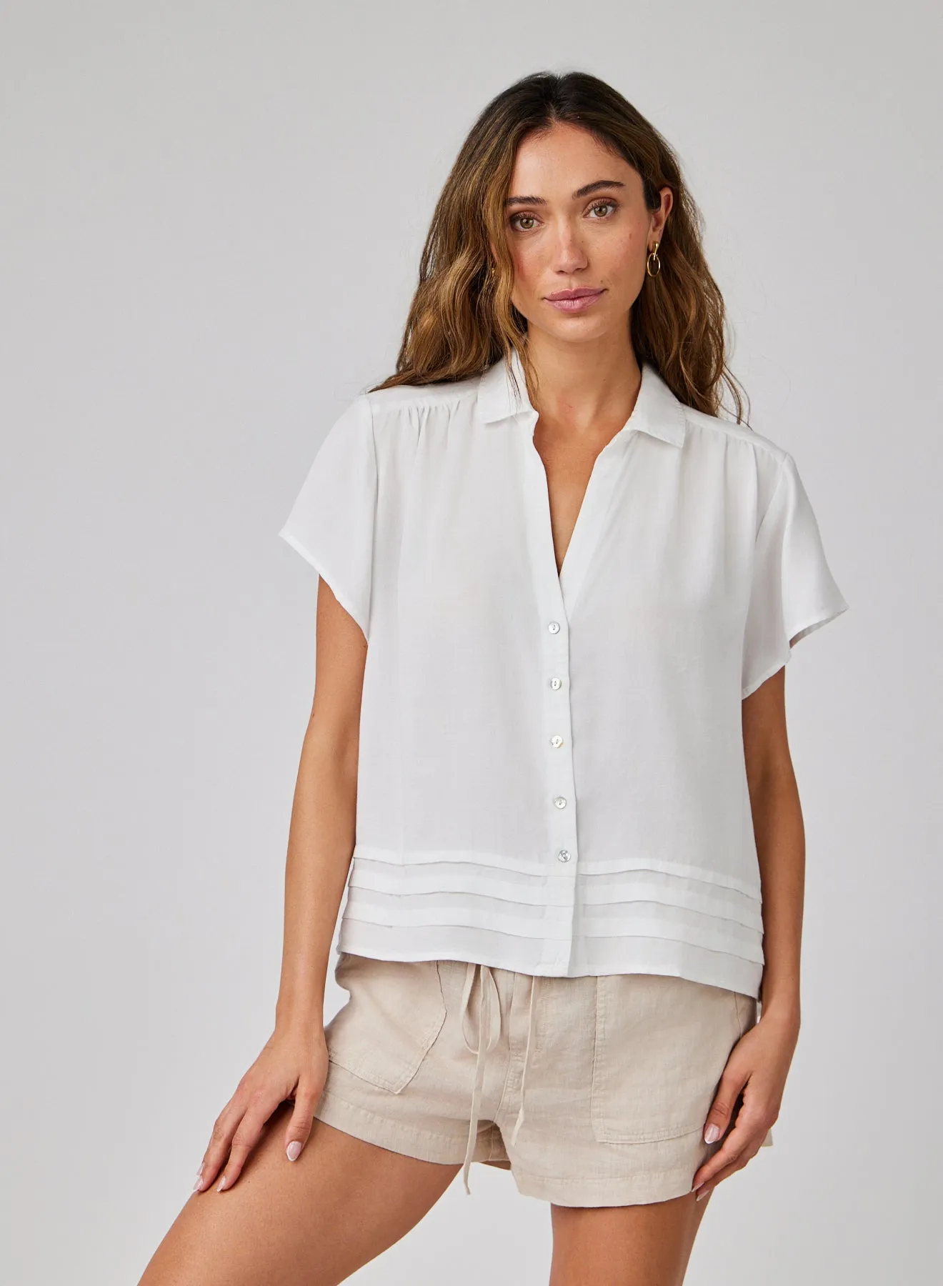 Cap Sleeve Pintuck Button Down - White sold by Bella Dahl