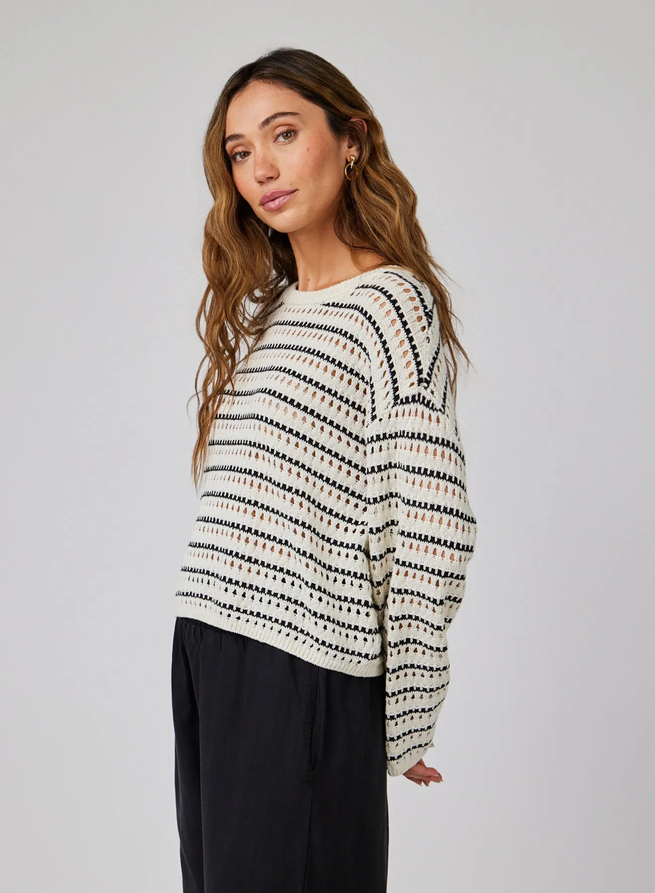 Crew Neck Sweater - Ivory & Black Stripes sold by Bella Dahl product image thumbnail 3