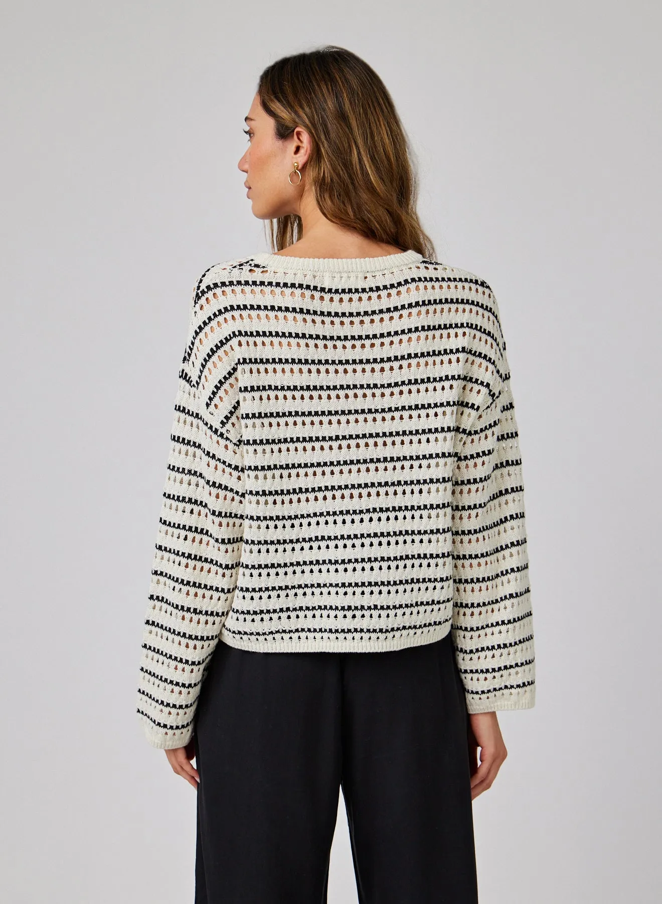 Crew Neck Sweater - Ivory & Black Stripes sold by Bella Dahl product image thumbnail 2