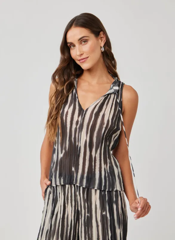 Tie Neck Pleated Top - Brushed Stripe Print sold by Bella Dahl