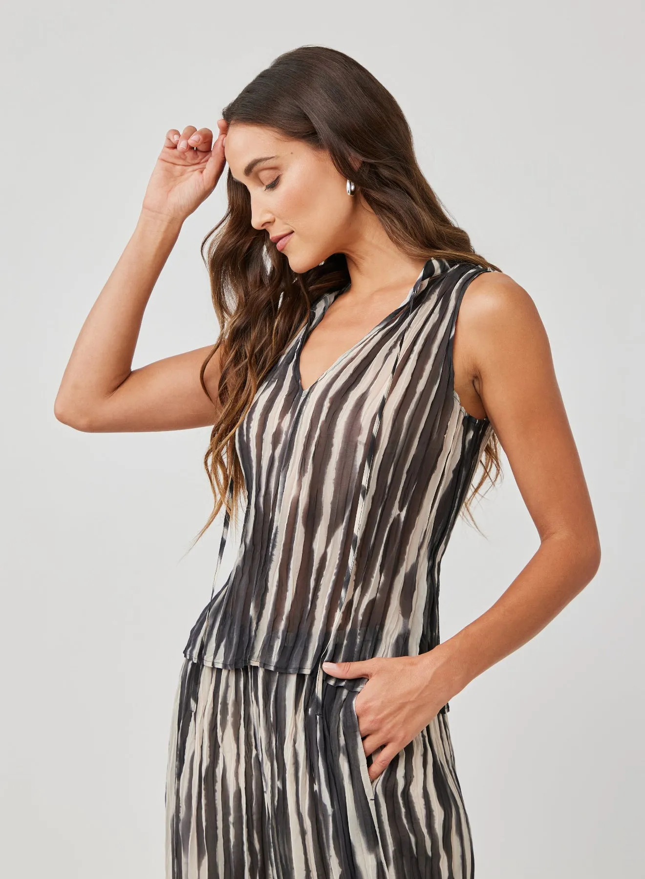 Tie Neck Pleated Top - Brushed Stripe Print sold by Bella Dahl product image thumbnail 2