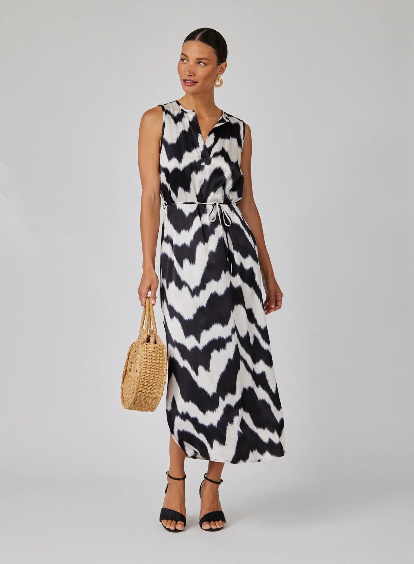 Sleeveless Belted Maxi Dress - Abstract Ikat Print sold by Bella Dahl