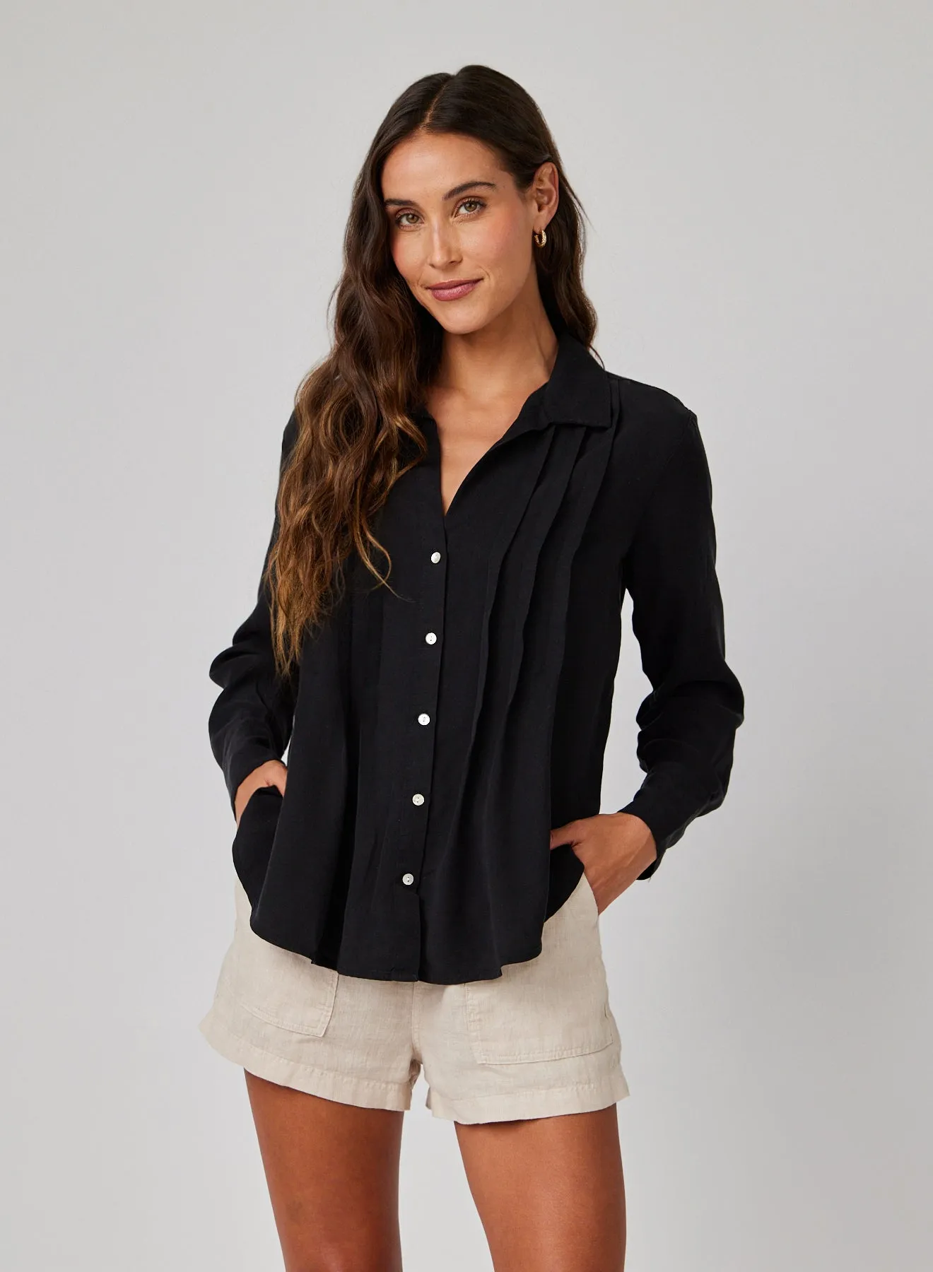Pintuck Button Down - Black sold by Bella Dahl
